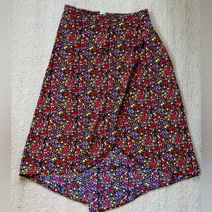 J. Crew Red and Pink Asymmetrical Midi Skirt